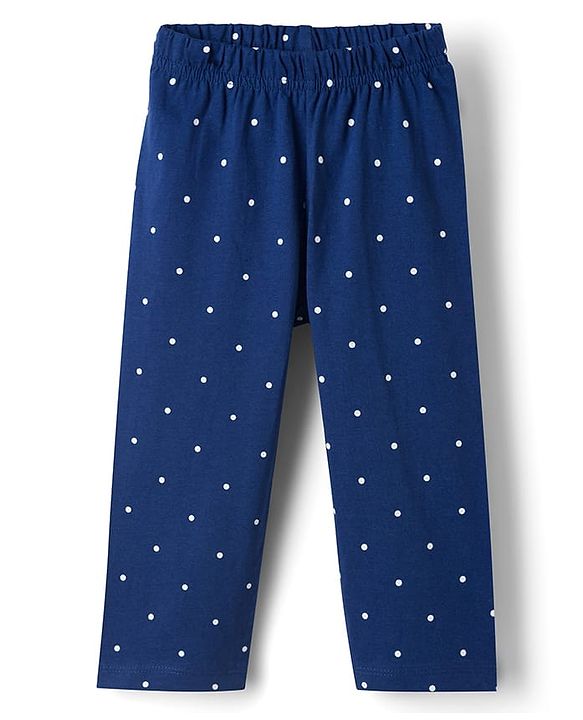 Babyhug 100% Cotton Knit Full Sleeves Bunny & Polka Dot Printed T-Shirt & Pyjama Night Suit - Navy