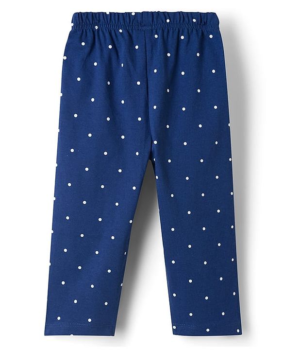 Babyhug 100% Cotton Knit Full Sleeves Bunny & Polka Dot Printed T-Shirt & Pyjama Night Suit - Navy