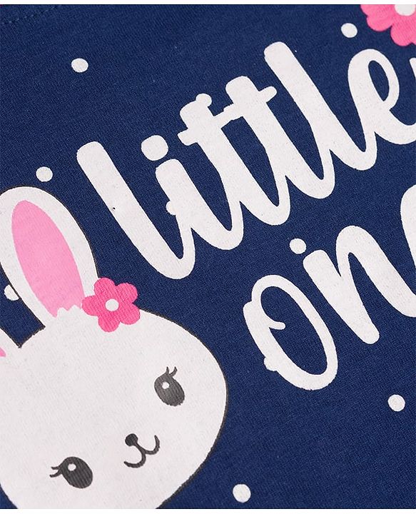 Babyhug 100% Cotton Knit Full Sleeves Bunny & Polka Dot Printed T-Shirt & Pyjama Night Suit - Navy