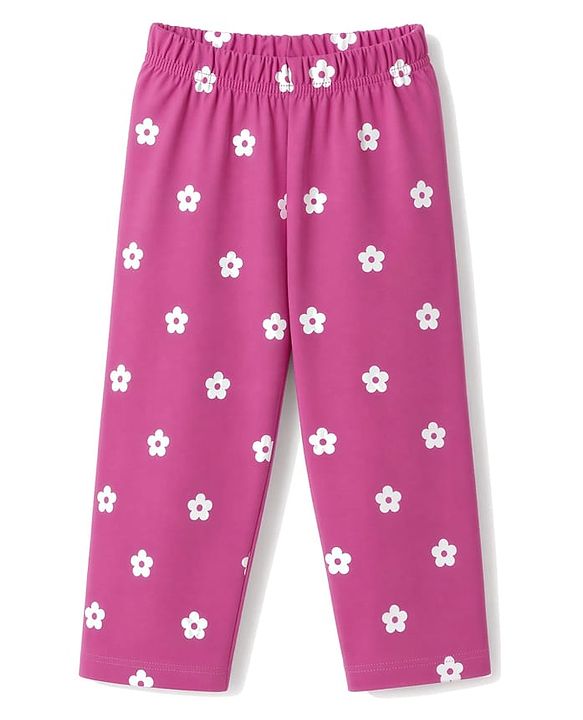 Babyhug 100% Cotton Knit Full Sleeves T-Shirt & Pyjama Night Suit Floral & Text Print - Dark Pink