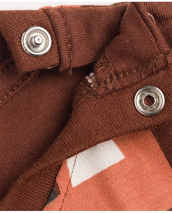 Babyhug Cotton Knit Full Sleeves Co Ord T-Shirt & Pyjama Night Suit Space Print - Brown
