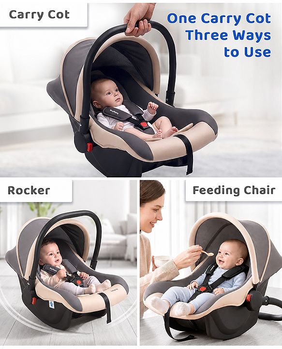 Babyhug Cloud Cradle 3-in-1 Baby Carry Cot  White Grey| Rocker & Baby Seat| Safety Harness| Adjustable Canopy| Lightweight Portable Design| Removable & Washable Cover| 015 Months