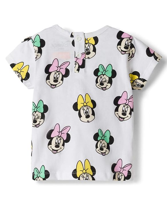 Babyhug Disney Single Jersey Knit Half Sleeves T-Shirt & Denim Skirt Set With Minnie Mouse Graphics - Multicolor