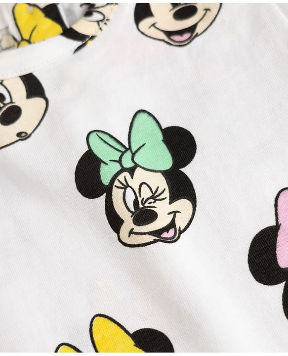 Babyhug Disney Single Jersey Knit Half Sleeves T-Shirt & Denim Skirt Set With Minnie Mouse Graphics - Multicolor