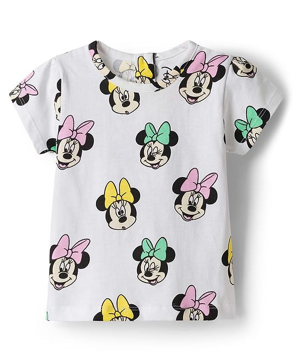 Babyhug Disney Single Jersey Knit Half Sleeves T-Shirt & Denim Skirt Set With Minnie Mouse Graphics - Multicolor