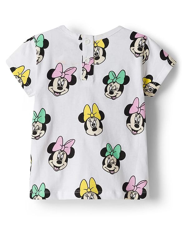 Babyhug Disney Single Jersey Knit Half Sleeves T-Shirt & Denim Skirt Set With Minnie Mouse Graphics - Multicolor