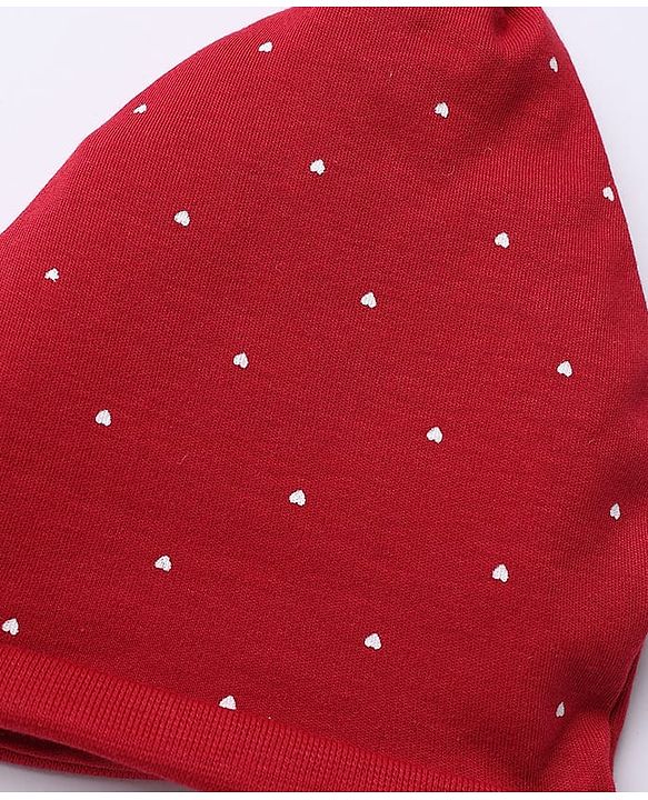 Babyhug 100% Cotton Interlock Knit Cap Mittens & Booties With Heart Design Maroon - Diameter 15 cm