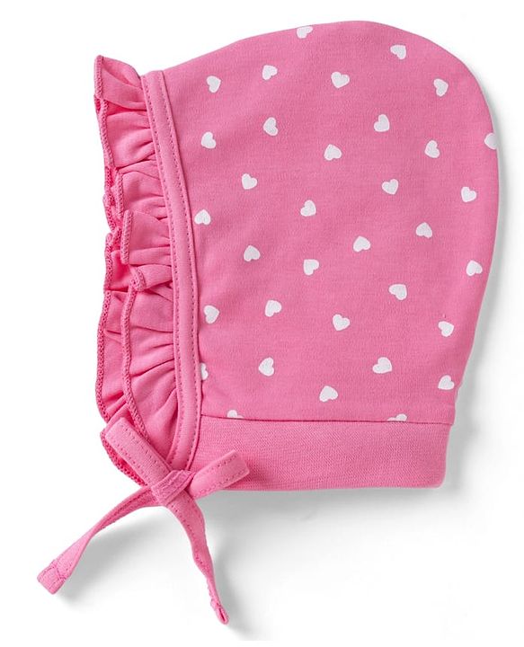 Babyhug 100% Cotton Interlock Knit Cap With Heart Print Pack of 2 Pink - Diameter 11 cm