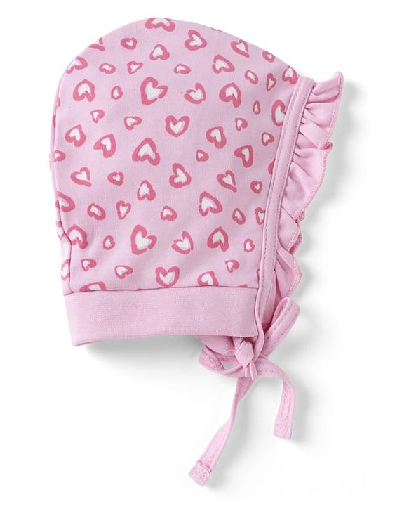 Babyhug 100% Cotton Interlock Knit Cap With Heart Print Pack of 2 Pink - Diameter 11 cm