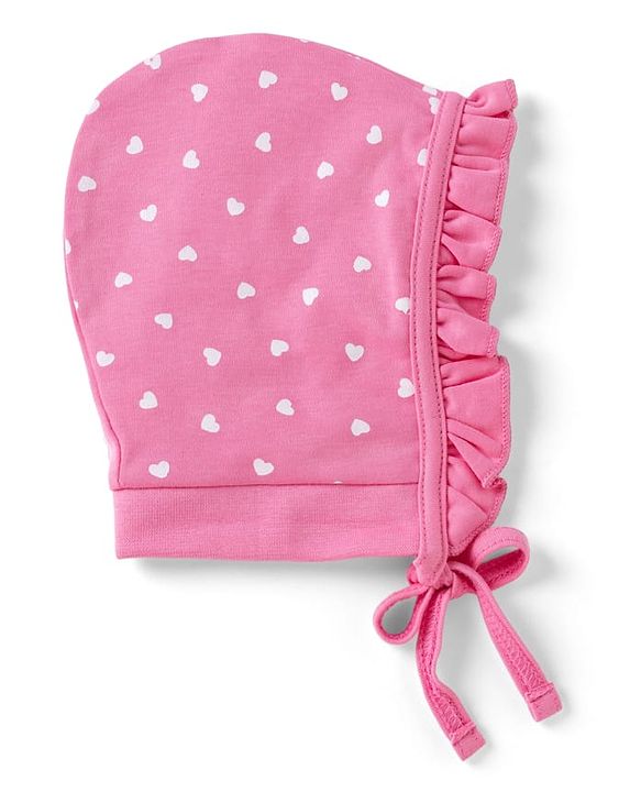 Babyhug 100% Cotton Interlock Knit Cap With Heart Print Pack of 2 Pink - Diameter 11 cm