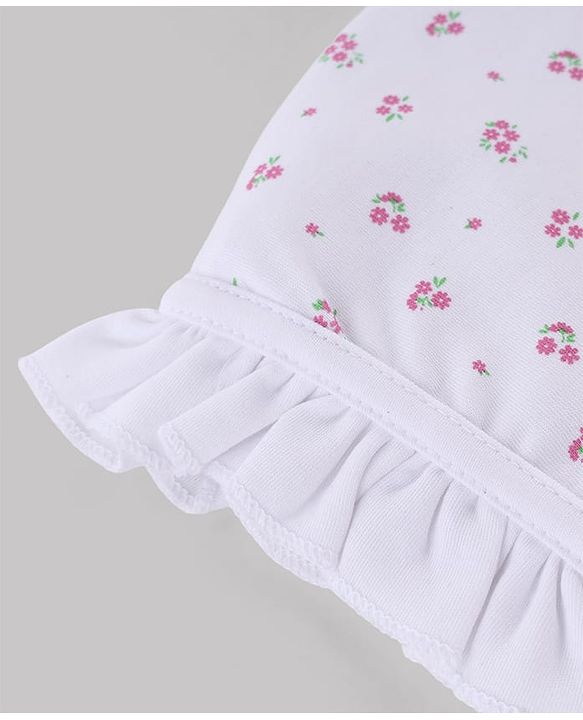 Babyhug 100% Cotton Interlock Knit Caps With Floral & Polka Dot Print Pack of 2 White & Pink - Diameter 10 cm