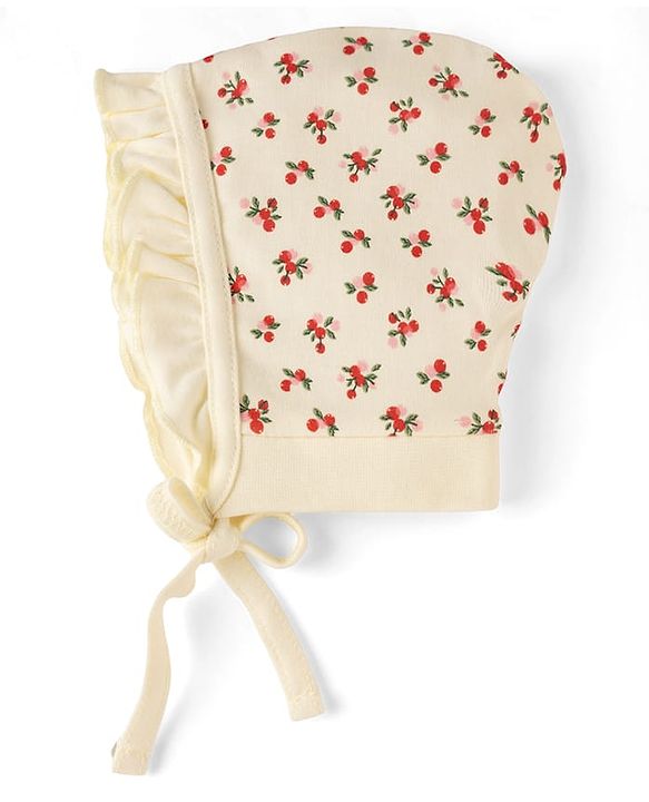 Babyhug 100% Cotton Interlock Kit Caps With Floral & Polka Dot Print Pack of 2 Pink & Beige - Diameter 12 cm