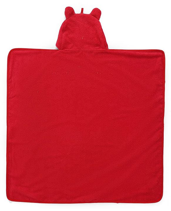 Babyhug Cotton Knit Microfiber Hooded Towel With Bear Embroidery L 74 x B 74 cm - Red