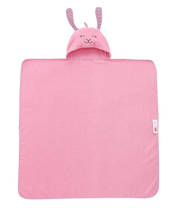 Babyhug Cotton Knit Microfiber Hooded Towel With Bear Embroidery L 76 X B 76 cm - Pink