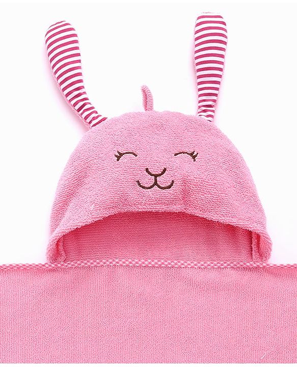 Babyhug Cotton Knit Microfiber Hooded Towel With Bear Embroidery L 76 X B 76 cm - Pink