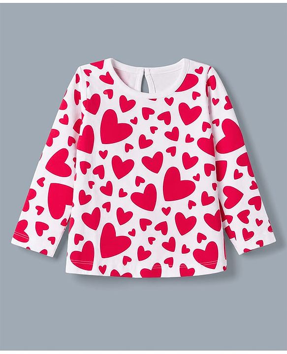 Babyhug 100% Cotton Knit T-Shirts with Full Sleeves and Bows, Hearts & Cherry Print Pack of 3 in Red, White & Navy Blue