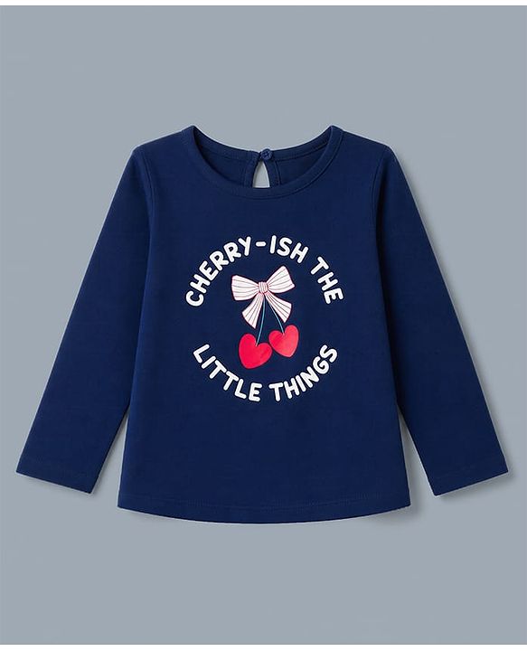 Babyhug 100% Cotton Knit T-Shirts with Full Sleeves and Bows, Hearts & Cherry Print Pack of 3 in Red, White & Navy Blue
