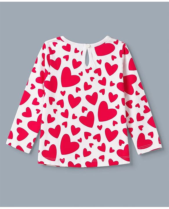 Babyhug 100% Cotton Knit T-Shirts with Full Sleeves and Bows, Hearts & Cherry Print Pack of 3 in Red, White & Navy Blue