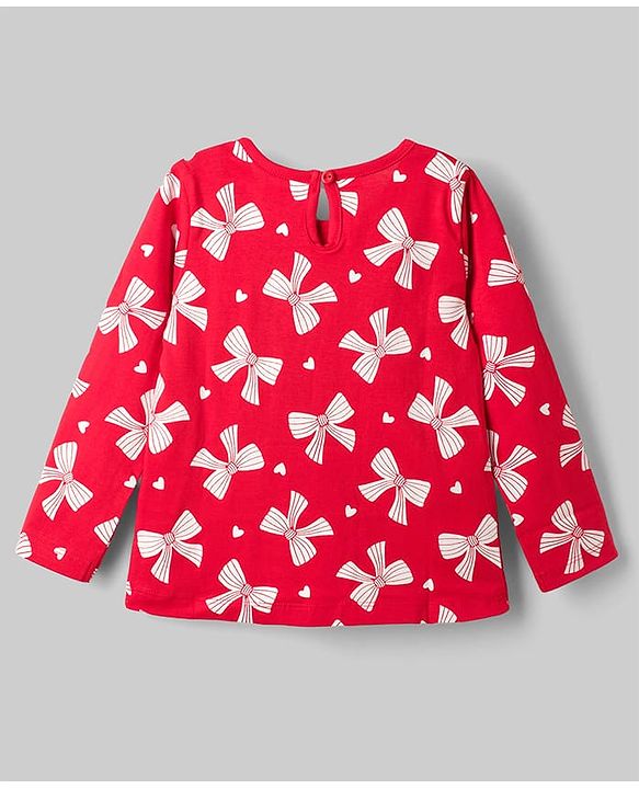 Babyhug 100% Cotton Knit T-Shirts with Full Sleeves and Bows, Hearts & Cherry Print Pack of 3 in Red, White & Navy Blue