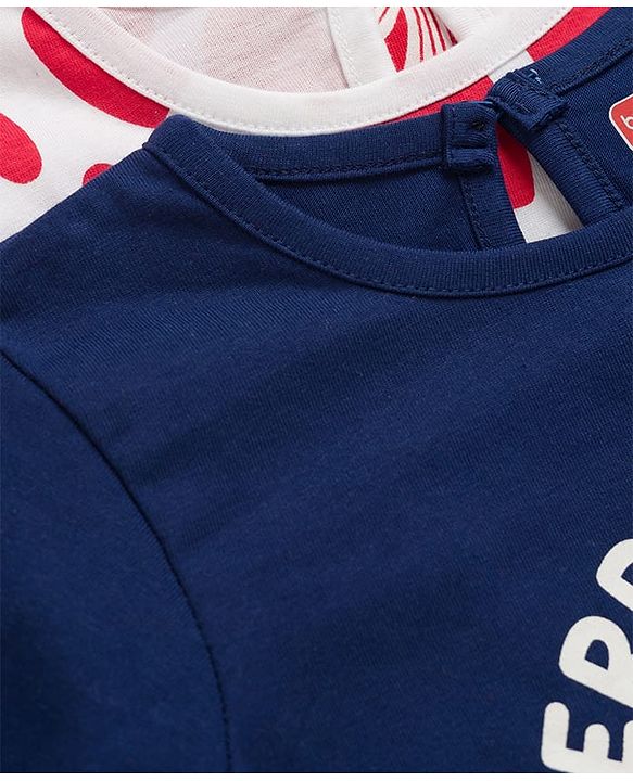 Babyhug 100% Cotton Knit T-Shirts with Full Sleeves and Bows, Hearts & Cherry Print Pack of 3 in Red, White & Navy Blue