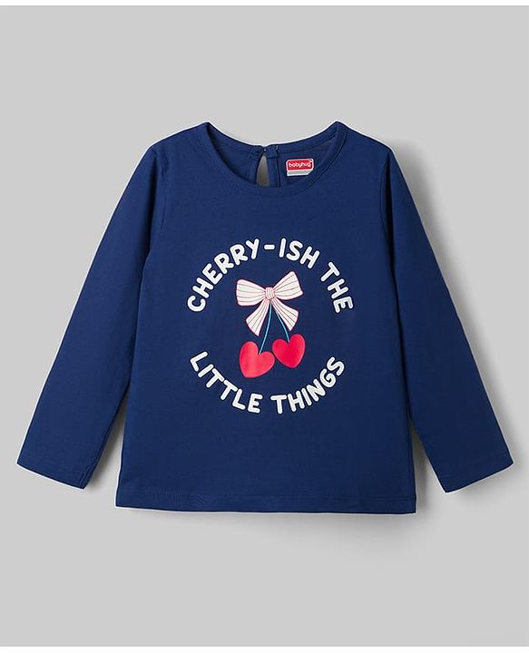 Babyhug 100% Cotton Knit T-Shirts with Full Sleeves and Bows, Hearts & Cherry Print Pack of 3 in Red, White & Navy Blue