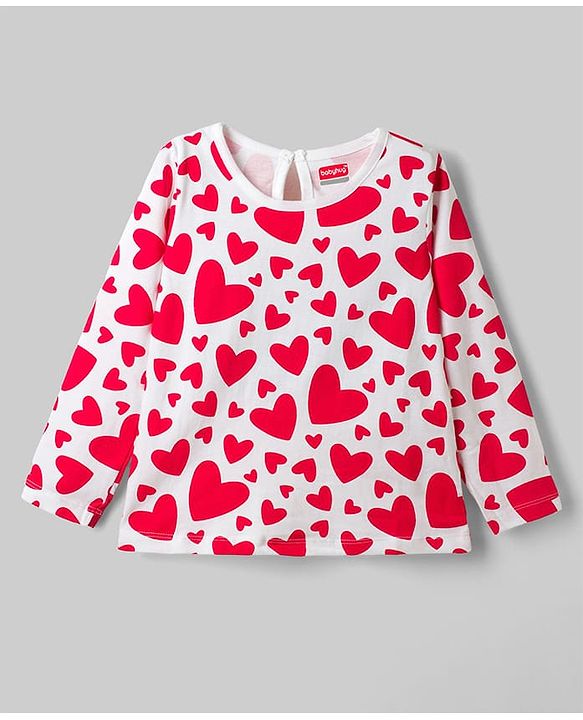 Babyhug 100% Cotton Knit T-Shirts with Full Sleeves and Bows, Hearts & Cherry Print Pack of 3 in Red, White & Navy Blue