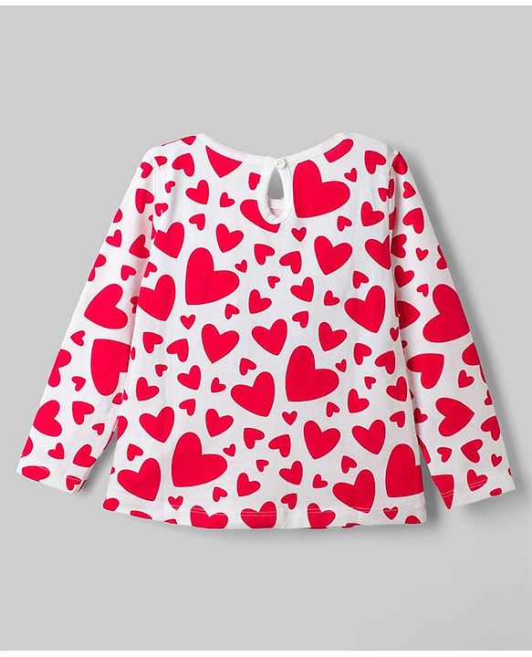 Babyhug 100% Cotton Knit T-Shirts with Full Sleeves and Bows, Hearts & Cherry Print Pack of 3 in Red, White & Navy Blue