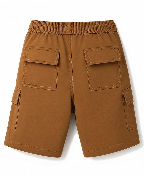 Pine Kids Woven Above Knee Length Solid Colour Shorts - Bronze