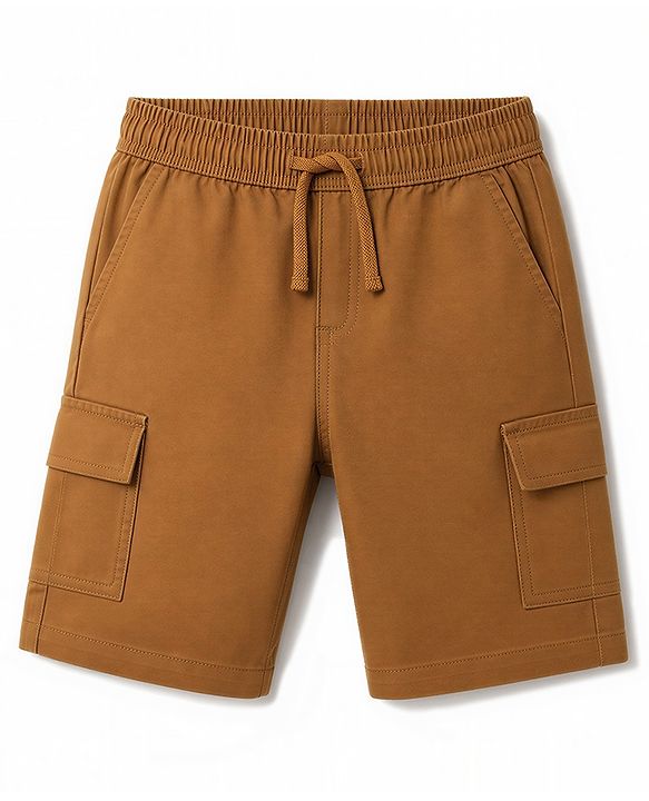 Pine Kids Woven Above Knee Length Solid Colour Shorts - Bronze
