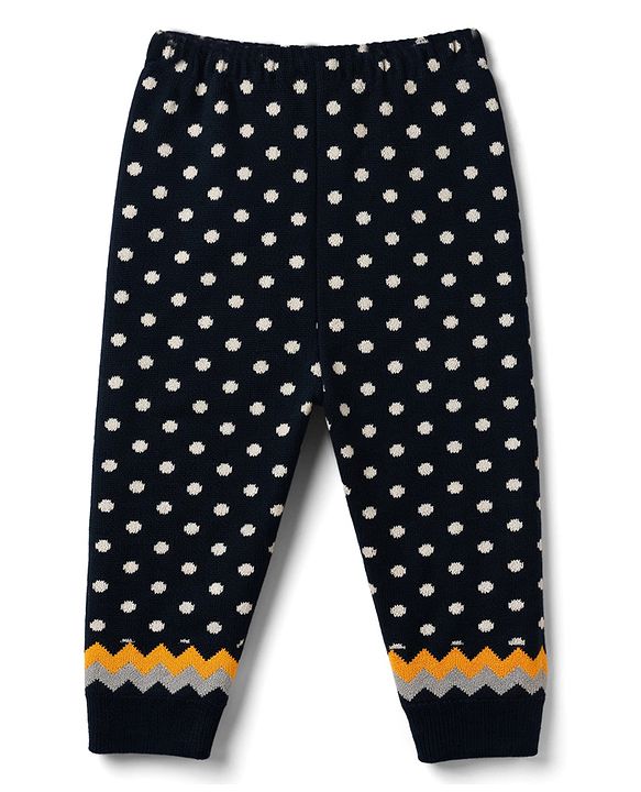 Babyhug Knit Full Raglan Sleeves Chevron Designed Sweater Set - Navy