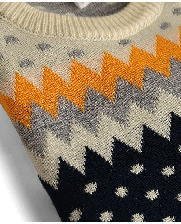 Babyhug Knit Full Raglan Sleeves Chevron Designed Sweater Set - Navy