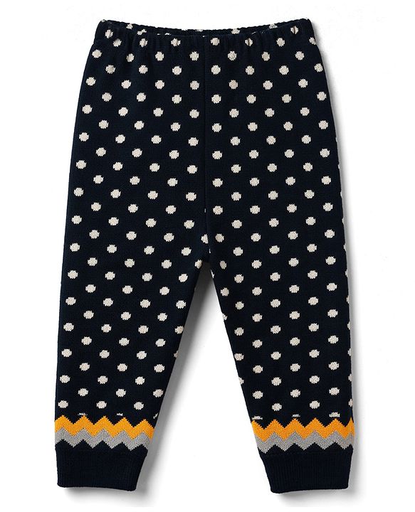 Babyhug Knit Full Raglan Sleeves Chevron Designed Sweater Set - Navy