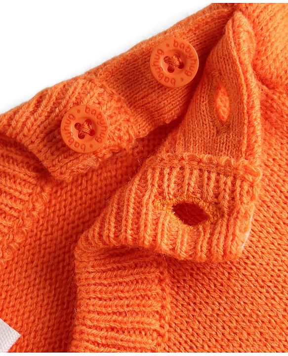 Babyhug Knit Full Sleeves Floral Embroidered Sweater Set - Orange