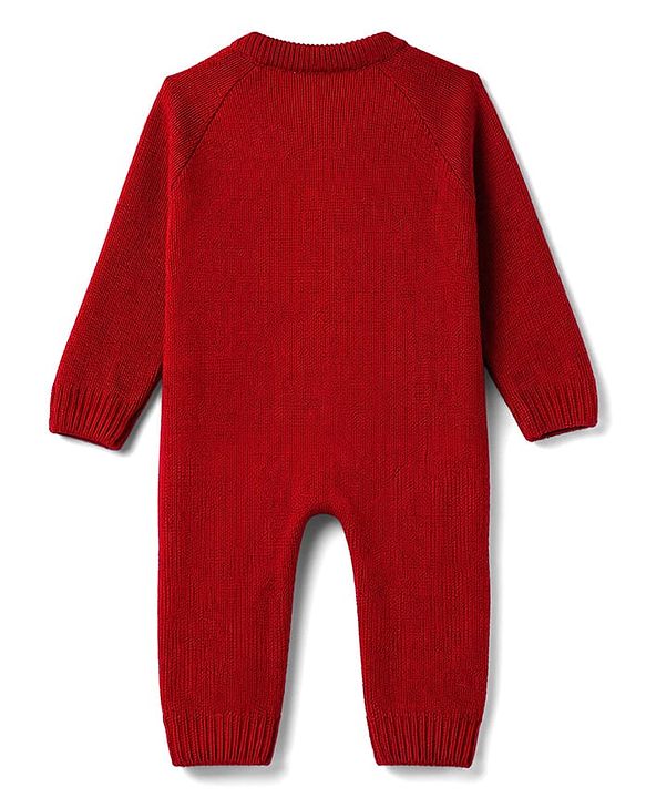 Babyhug Knitted Raglan Sleeves Winter Wear Romper - Red