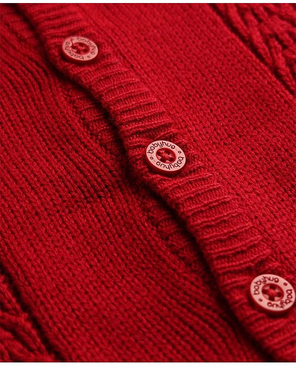 Babyhug Knitted Raglan Sleeves Winter Wear Romper - Red