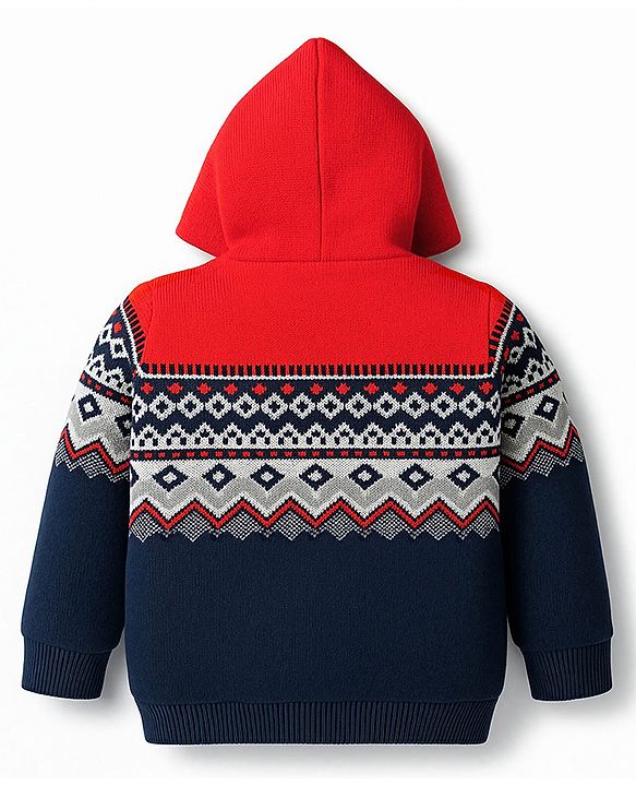 Babyhug Knit Full Sleeves Hooded Sweater With Design - Orange