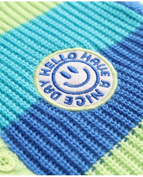 Babyhug Knit Full Sleeves Front Open Striped Sweater - Blue