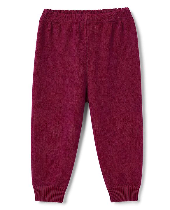 Babyhug Knit Full Sleeves Solid Colour Cable Knit Designed Sweater Set - Wine