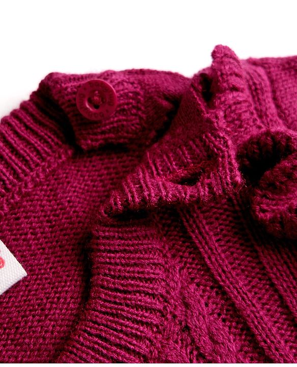 Babyhug Knit Full Sleeves Solid Colour Cable Knit Designed Sweater Set - Wine