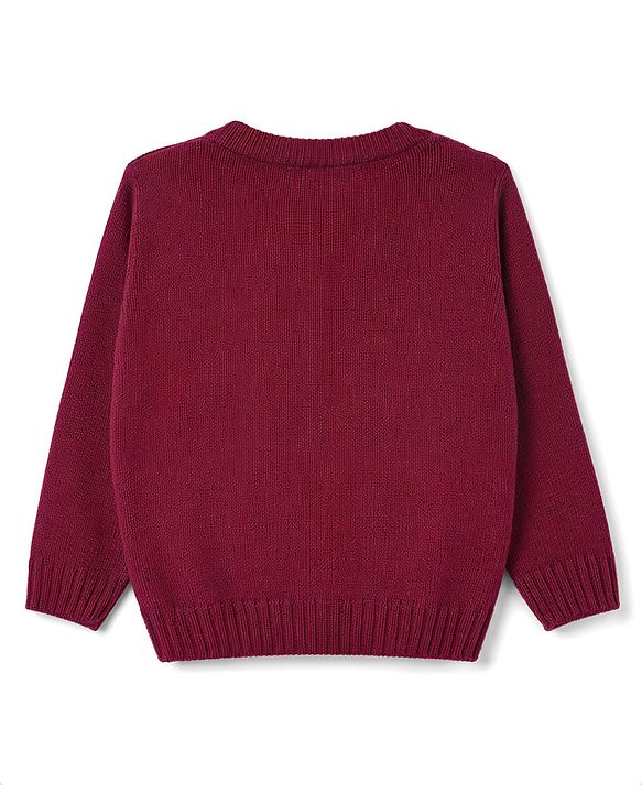Babyhug Knit Full Sleeves Solid Colour Cable Knit Designed Sweater Set - Wine