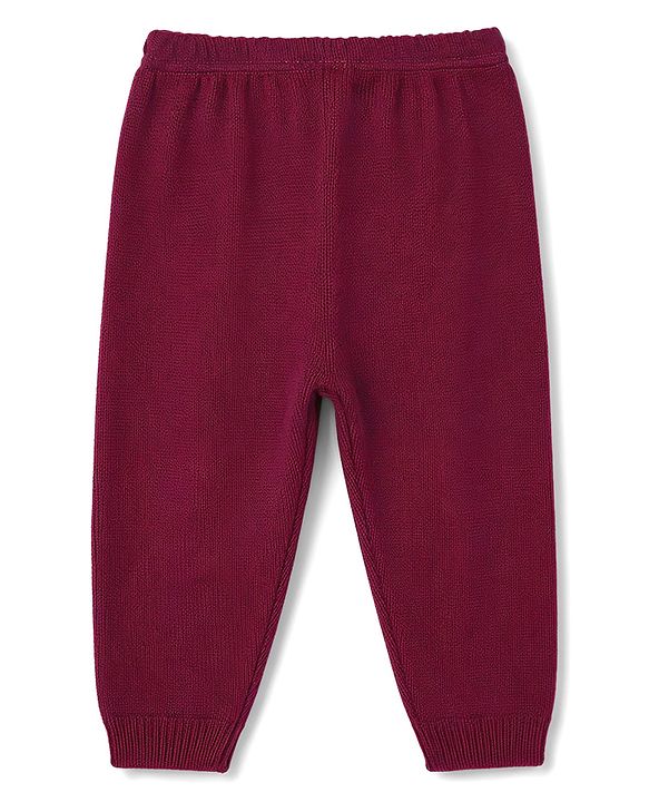 Babyhug Knit Full Sleeves Solid Colour Cable Knit Designed Sweater Set - Wine