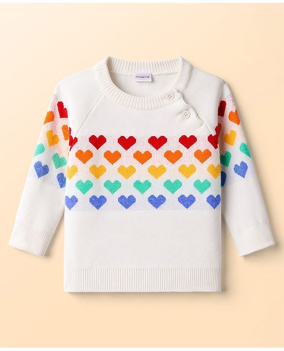 Babyhug Knitted Raglan Sleeves Sweater Set With Heart Design - Red