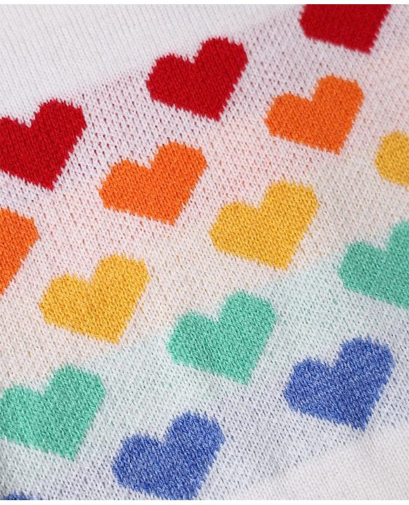Babyhug Knitted Raglan Sleeves Sweater Set With Heart Design - Red