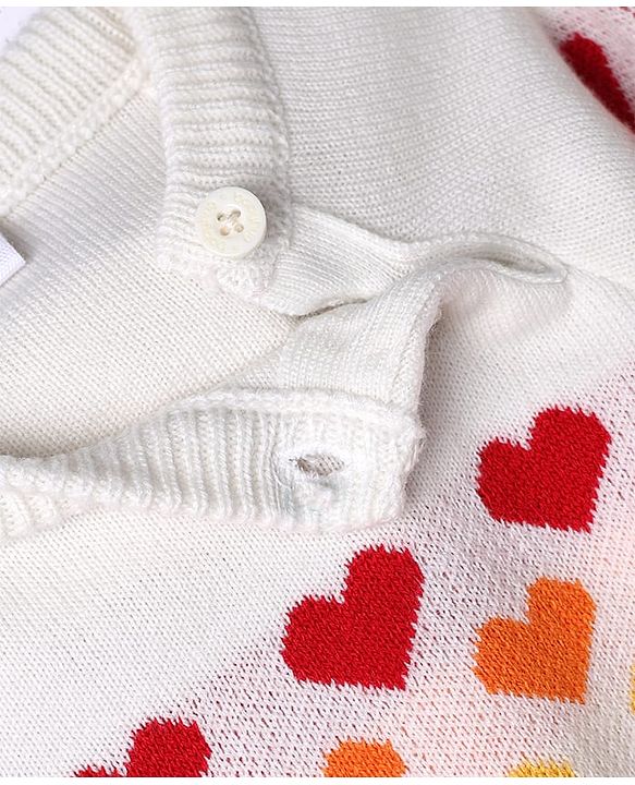 Babyhug Knitted Raglan Sleeves Sweater Set With Heart Design - Red
