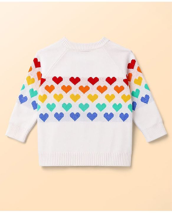Babyhug Knitted Raglan Sleeves Sweater Set With Heart Design - Red