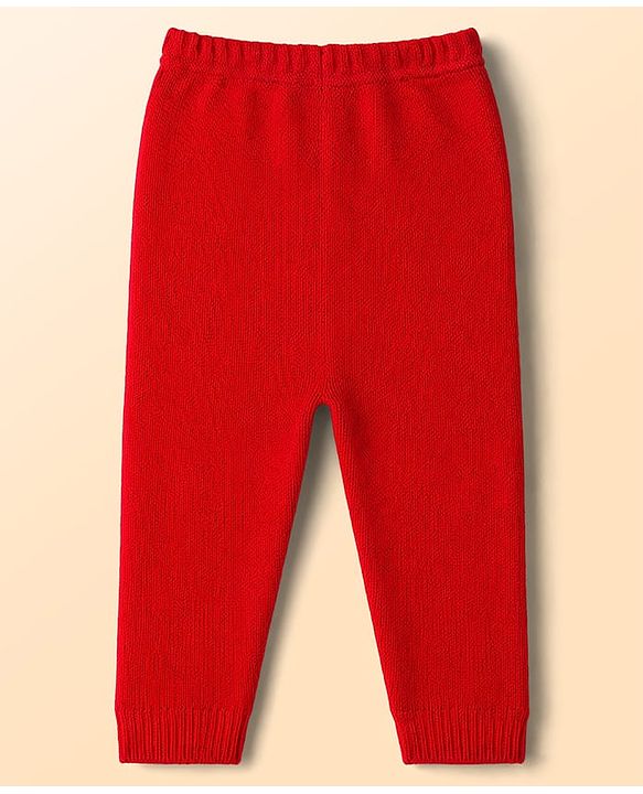 Babyhug Knitted Raglan Sleeves Sweater Set With Heart Design - Red