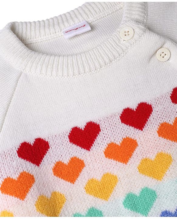 Babyhug Knitted Raglan Sleeves Sweater Set With Heart Design - Red