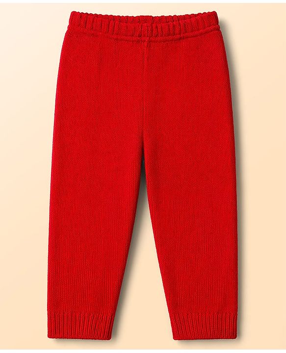 Babyhug Knitted Raglan Sleeves Sweater Set With Heart Design - Red
