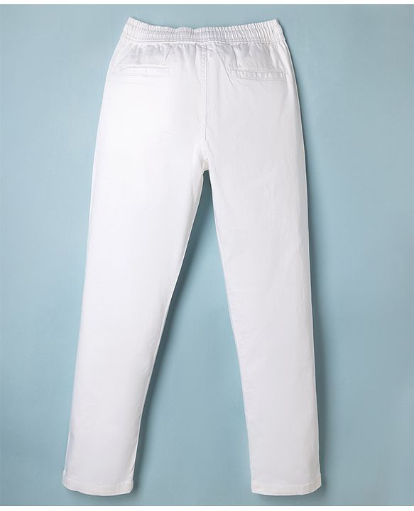 Pine Kids Cotton Elastane Woven Full Length Solid Pants - White