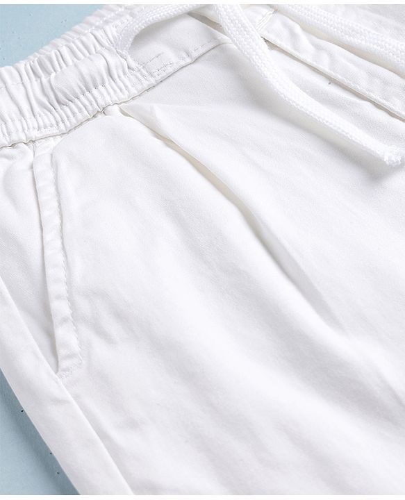 Pine Kids Cotton Elastane Woven Full Length Solid Pants - White